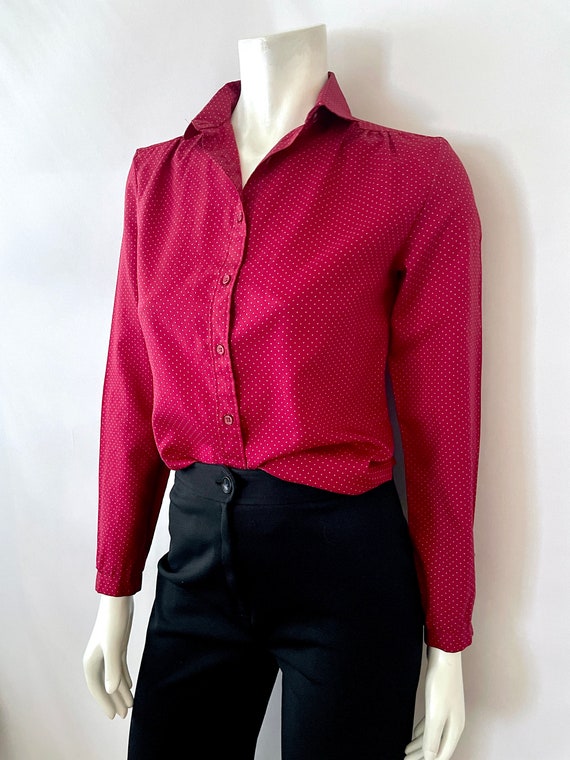 Vintage 70's Burgundy, Polka Dot Blouse (Size 4) - image 7