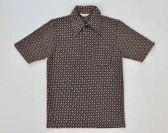 60's Jantzen, Brown, White, Short Sleeve, Knit, Polo Shirt (XS)