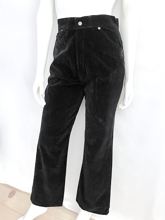 Vintage 70's Black, Velour, Bootcut Pants, (Size … - image 7