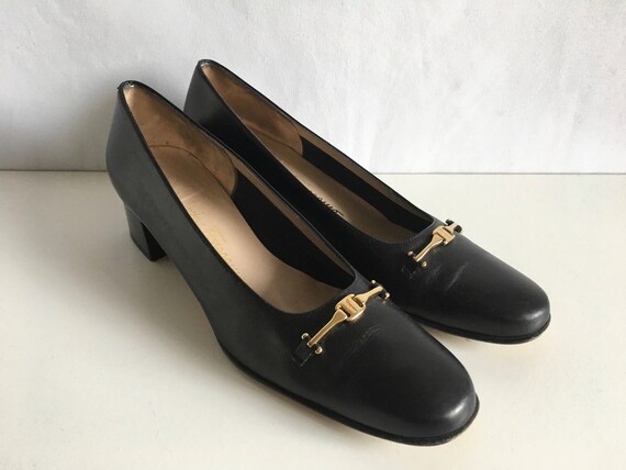 Vintage Shoes Women's 80's Ferragamo, Black, Leath