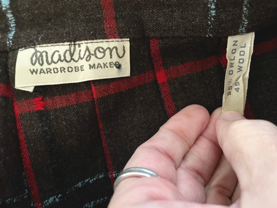 Vintage 50's Brown Wool Blend, Plaid, Pleated, Sk… - image 4