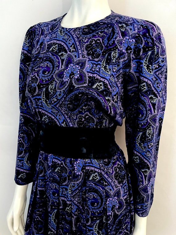 Vintage 80's Purple, Paisley, Long Sleeve, Dress … - image 6