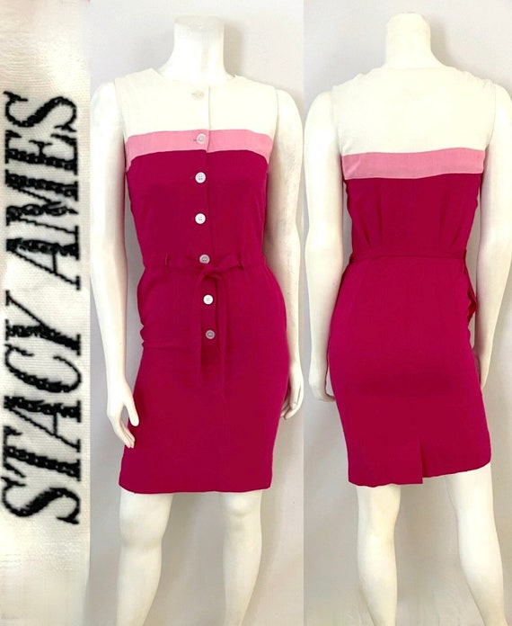 Vintage 60's Stacy Ames, PInk, White, Silk Dress (