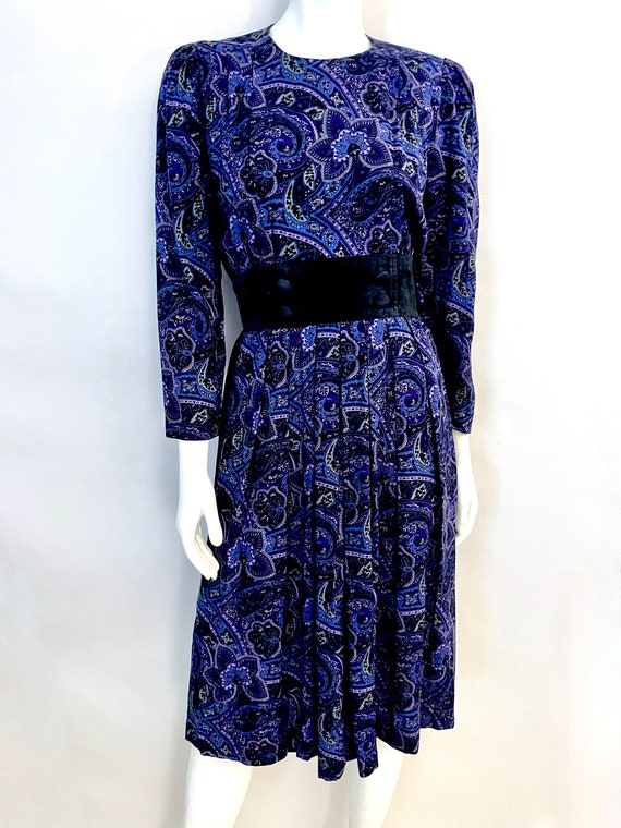 Vintage 80's Purple, Paisley, Long Sleeve, Dress … - image 4