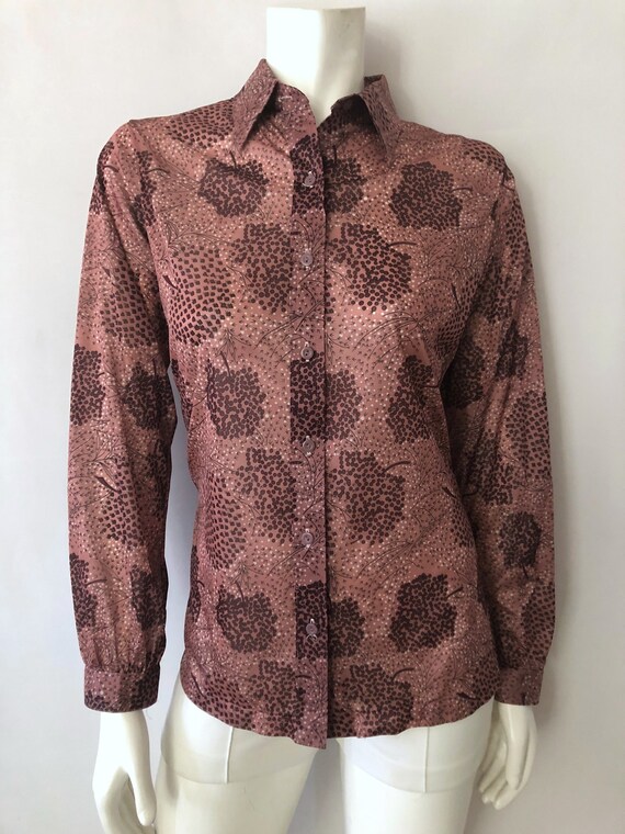 Vintage 70's Disco, Mauve, Tree, Blouse, Long Sle… - image 5