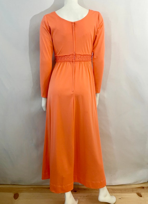 Vintage 70's Peach, Maxi Dress, Long Sleeve, Poly… - image 9