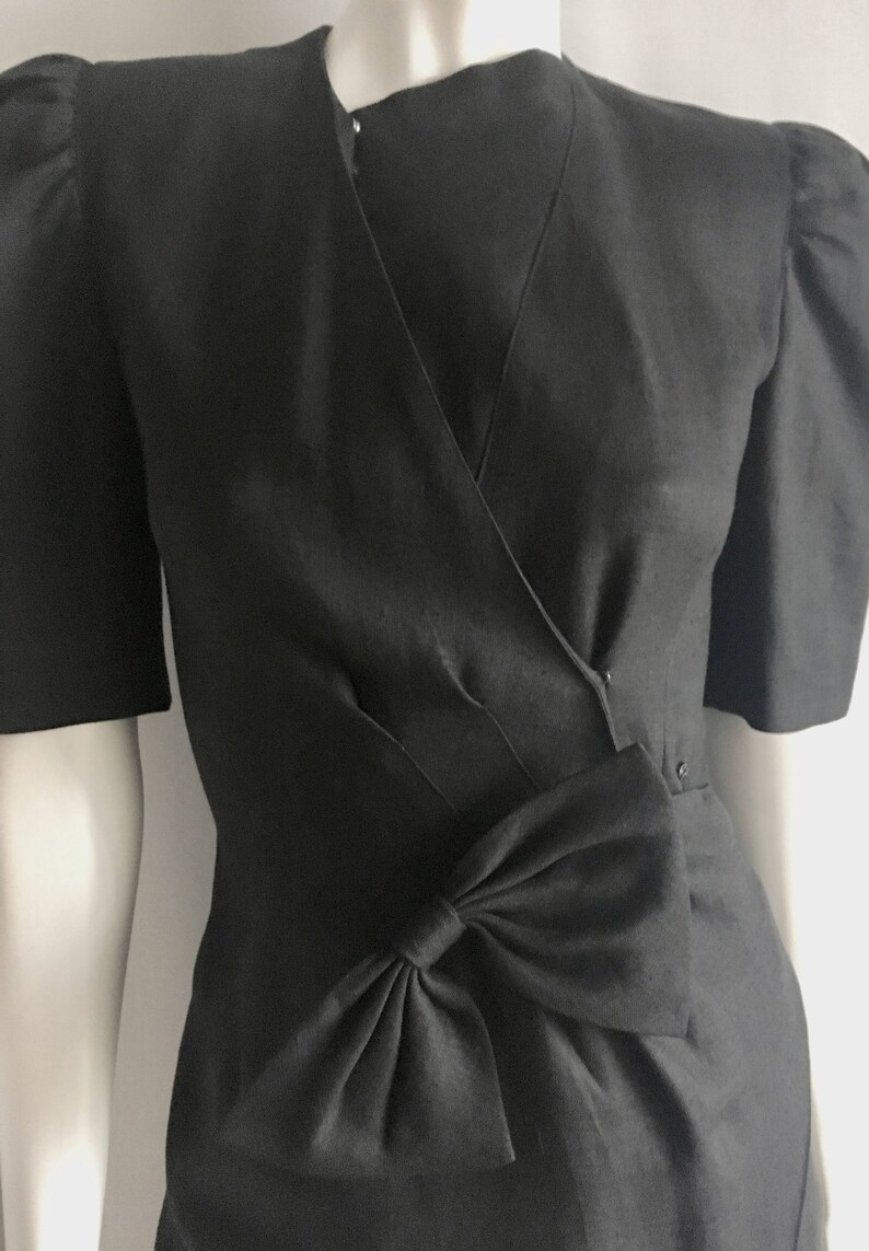 Knee Length by Ragazza Vintage Women/'s 80/'s Black Dress S Short Sleeve