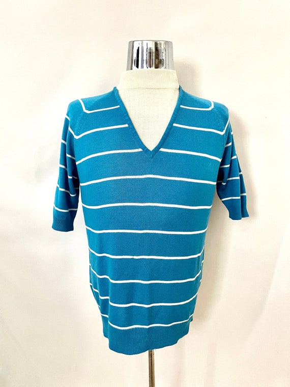 Vintage 60's/70's Mod, Blue, Short Sleeve, Knit Sw