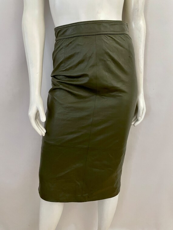 Vintage 80's Olive Green, Leather, Fully Lined, P… - image 3