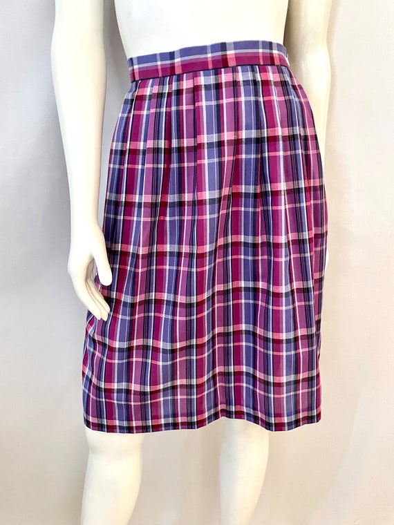 Vintage 70's Purple, Plaid, Skirt, Cotton, Knee L… - image 3