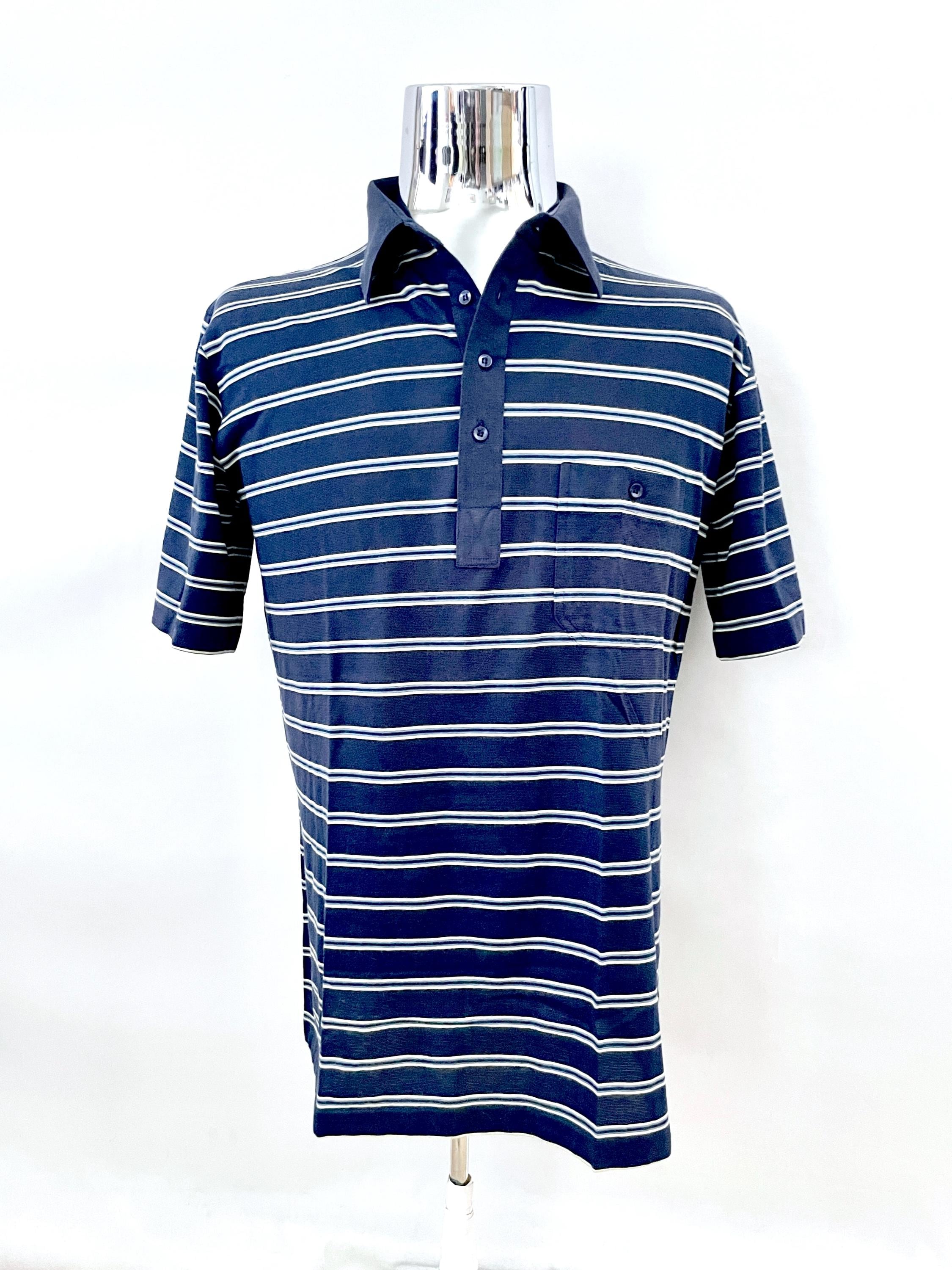 80's Navy Blue, Striped, Short Sleeve, Polo Shirt (L) - Etsy