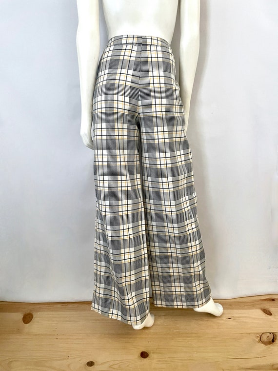 Vintage 70's White Plaid High Waisted Wide Leg Pa… - image 7