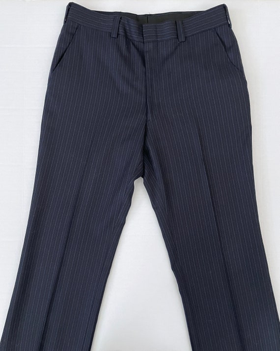 Vintage 60's Navy Blue, Bootcut, Striped Pants (W… - image 2