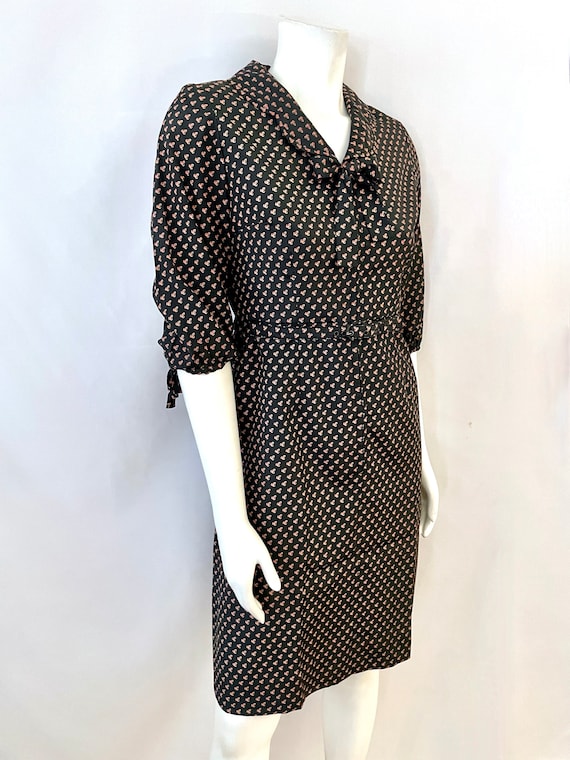 Vintage 50's/60's Black Sleeved, Belted, A Line D… - image 2