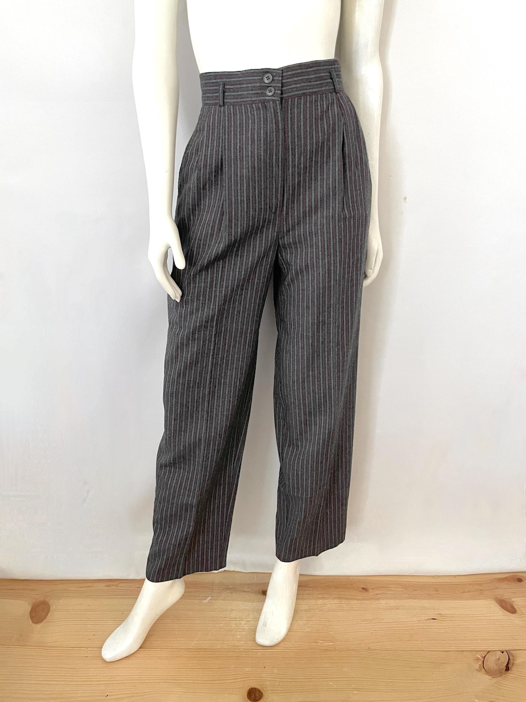 90's Gray, Striped, High Waisted, Pants (M) - Etsy