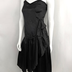 Vintage 80&#39;s Black, Jacquard, Strappy Beaded Dress (S)