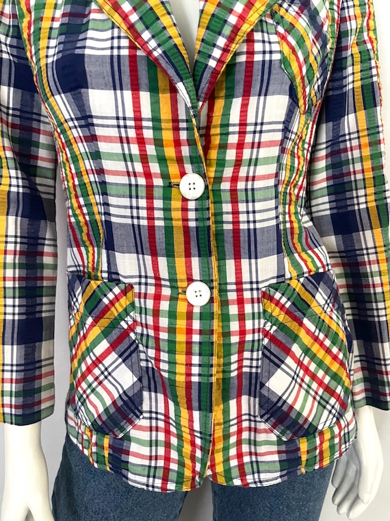 Vintage 70's Campus Casuals Rainbow Plaid Jacket … - image 4