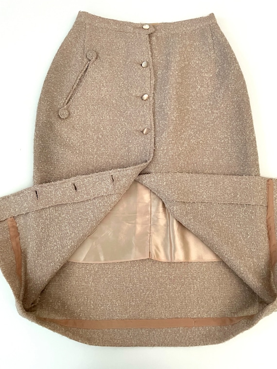 Vintage 50's Tan, Textured, Wool, Pencil Skirt (S… - image 2