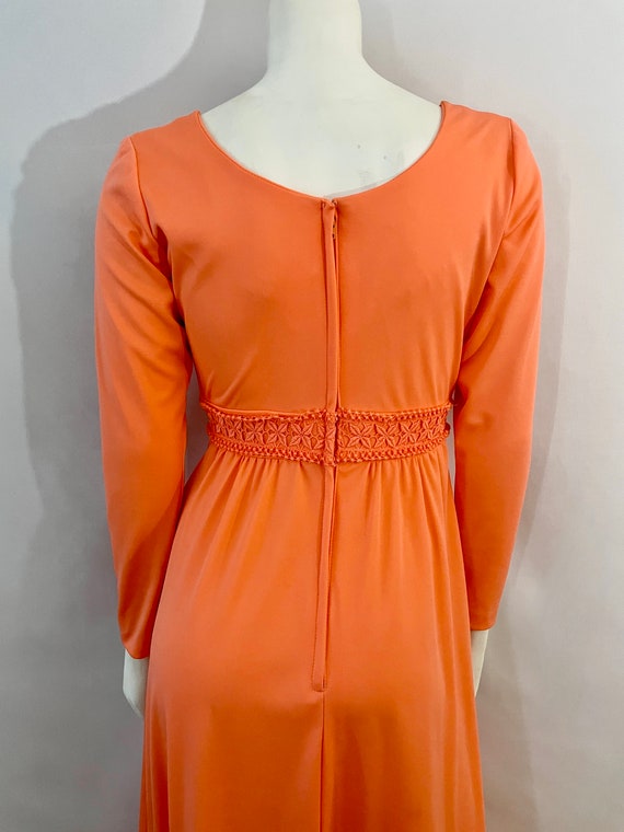 Vintage 70's Peach, Maxi Dress, Long Sleeve, Poly… - image 8