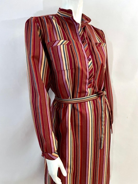 Vintage 70's Anjac, Red, Striped, Long Sleeve, Sh… - image 3
