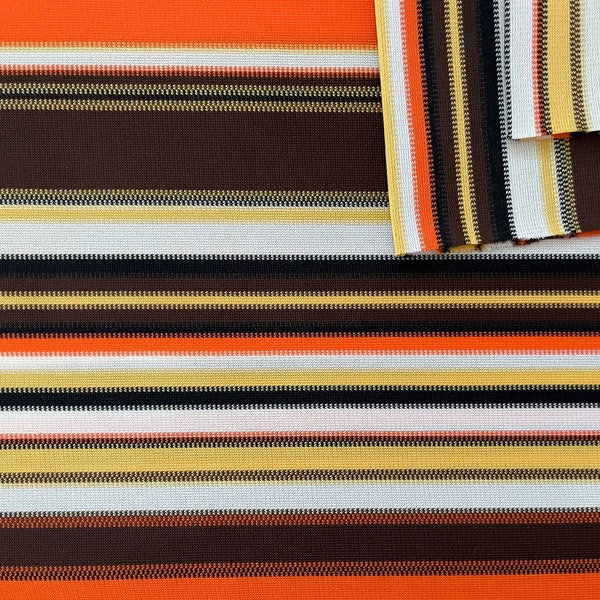 Vintage 70's Orange, Brown, Striped Polyester Fabric