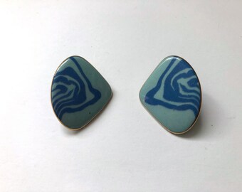 Vintage Jewelry 80's Baby Blue, Swirl, Post Earrings