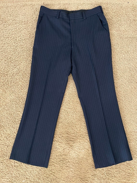 Vintage 60's Navy Blue, Bootcut, Striped Pants (W… - image 3