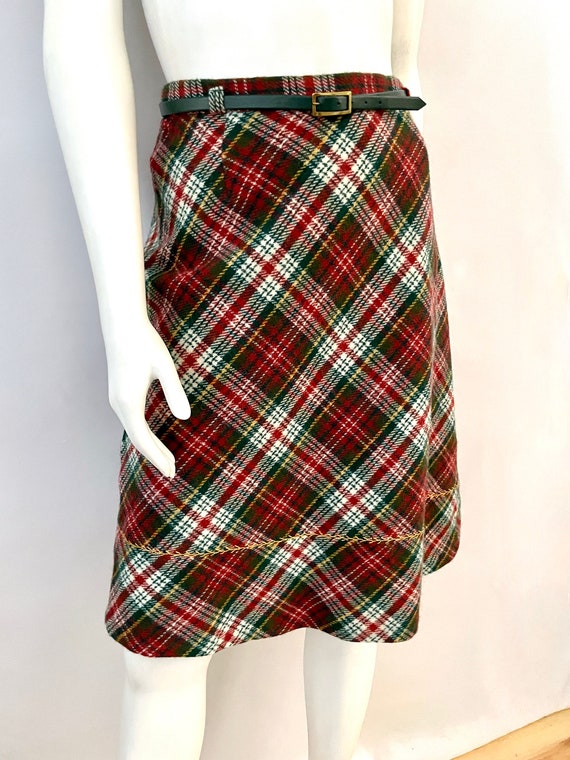 Vintage 70's Red Plaid Wool Belted Skirt by Summi… - image 2