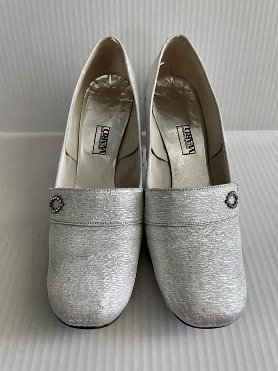 60's Mod, Silver Lame, Jeweled, Pumps (Size 8) - image 6