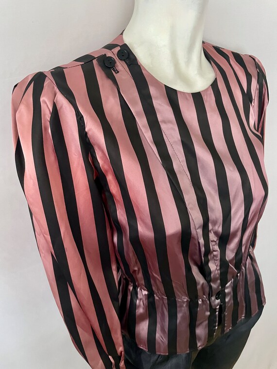 Vintage 90's Popi, Pink, Striped, Peplum Blouse (… - image 2