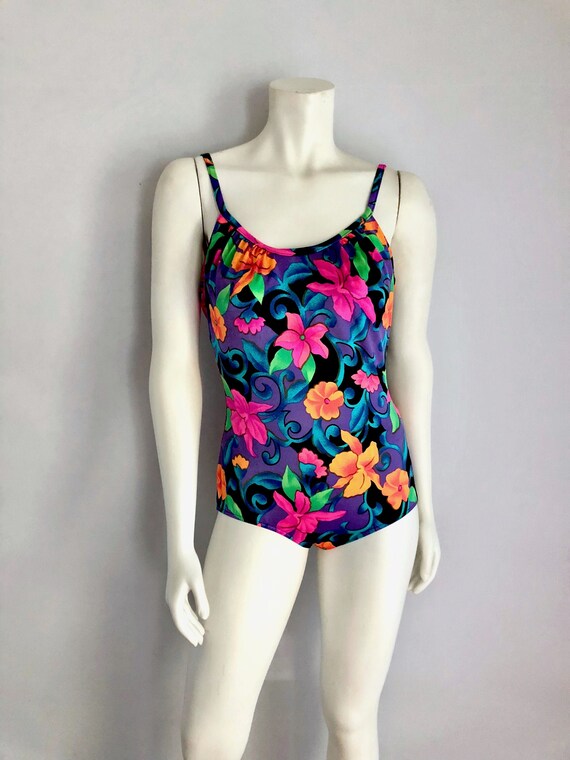 Vintage 80's Jantzen, Floral Swimsuit, One Piece … - image 2