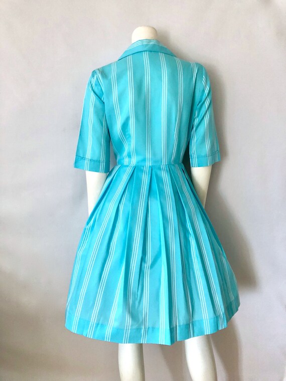 Vintage 50's Turquoise, Striped, Half Sleeve, Swi… - image 9