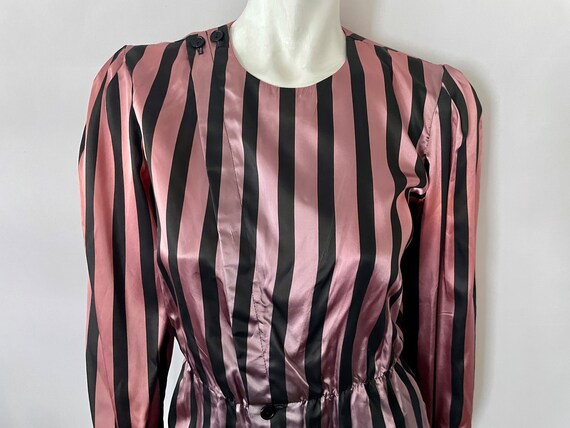 Vintage 90's Popi, Pink, Striped, Peplum Blouse (… - image 4