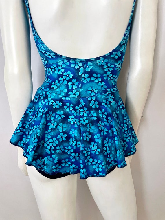 Vintage 80's Blue Floral Swimsuit, One Piece by B… - image 10