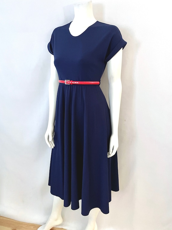 navy blue dress red belt Navy Belted Button Front Mini Dress - All Dresses