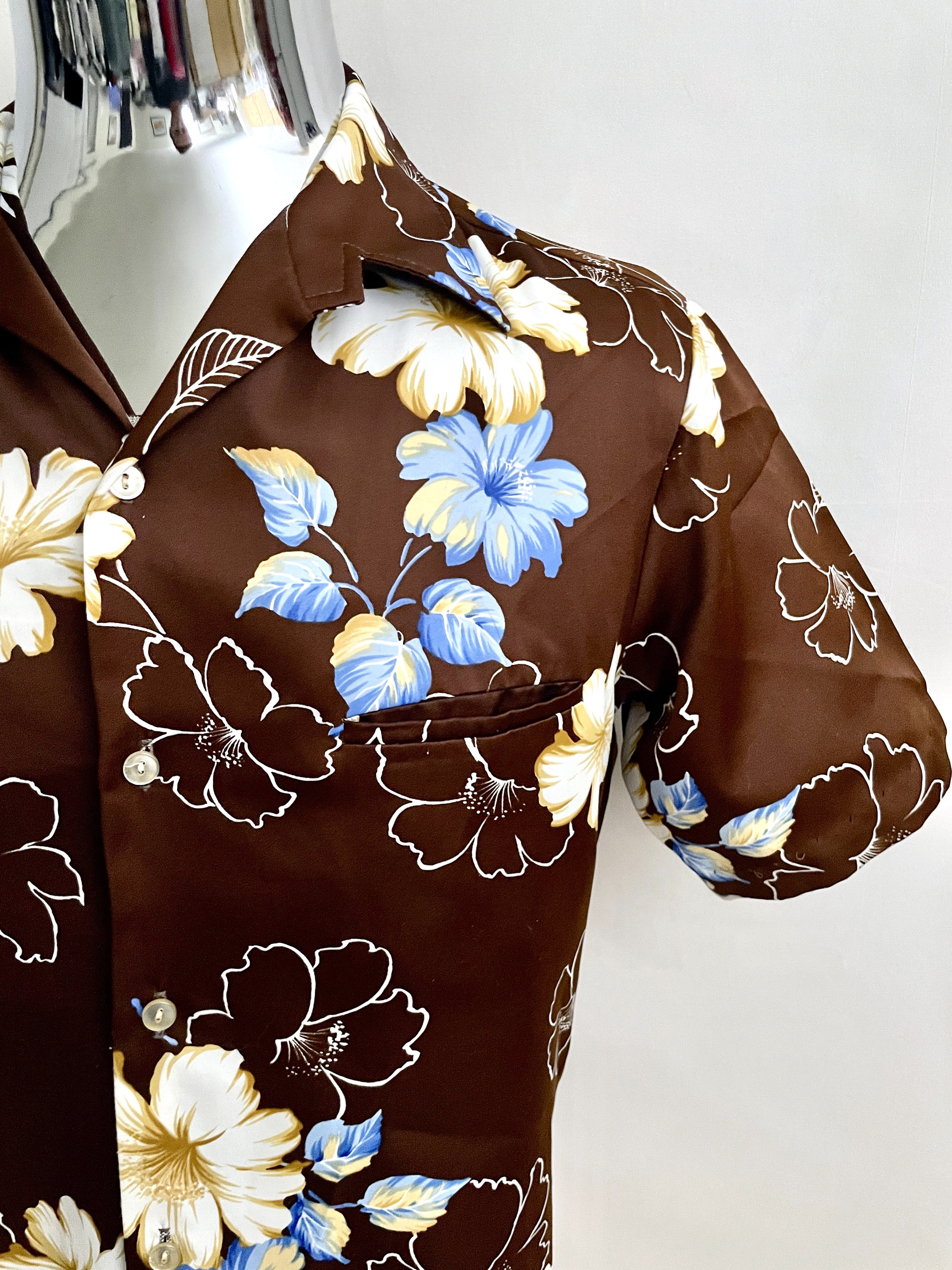 大人の上質  Short Floral, Brown, 80's Vintage Sleeve, (M Shirt Hawaiian ライト・ランタン