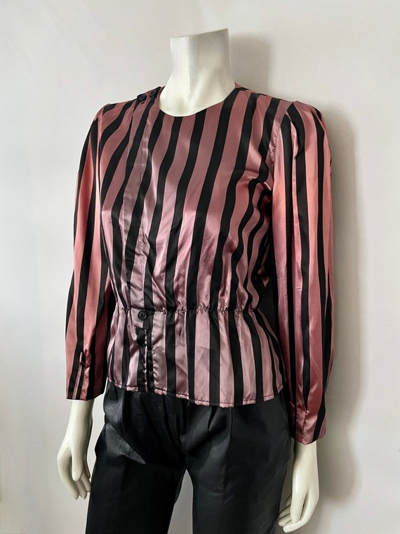 Vintage 90's Popi, Pink, Striped, Peplum Blouse (… - image 9