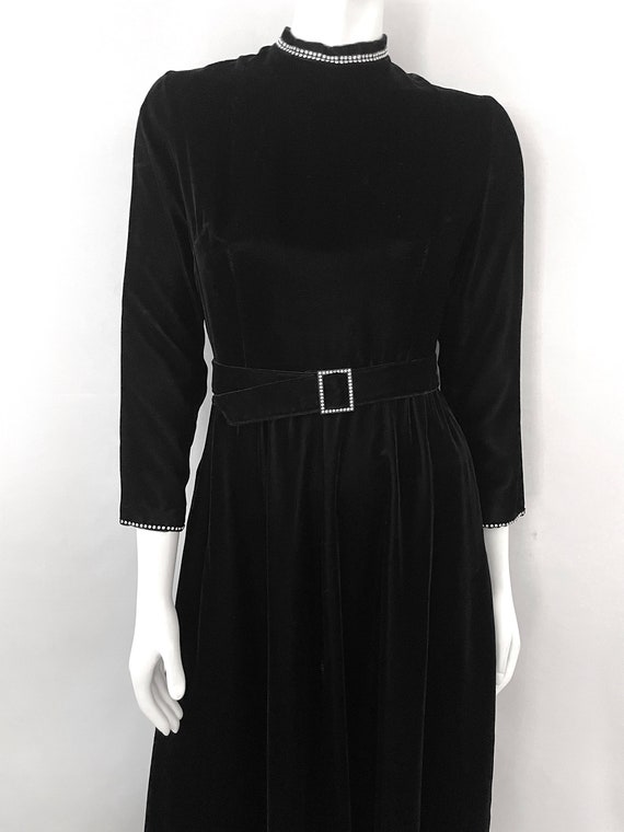 Vintage 80's Black Velour, Long Sleeve, Dress by … - image 6