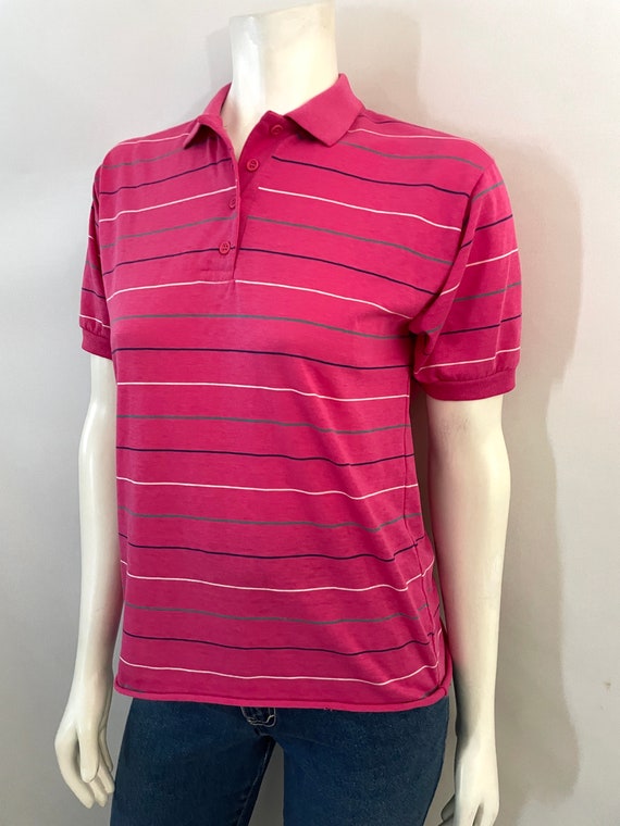 Vintage 80's Pink, Striped, Short Sleeve, Polo by… - image 7