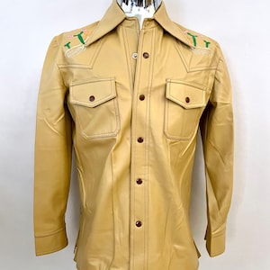 70&#39;s Deadstock, Tan, Vinyl Jacket, Snap Button by Vanderbilt (L or XL)