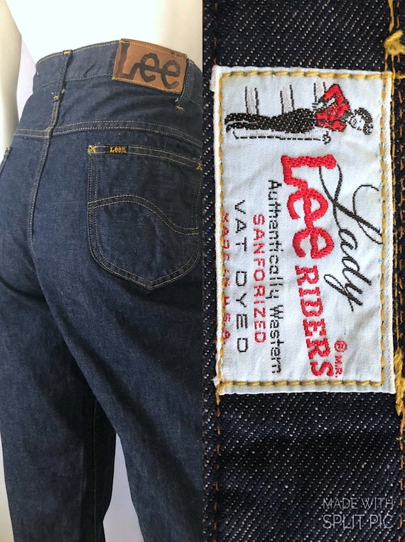 Vintage Women s 50 s Lee Riders Jeans Sanforized Vat Dyed High Waisted Dark Wash Denim M Etsy