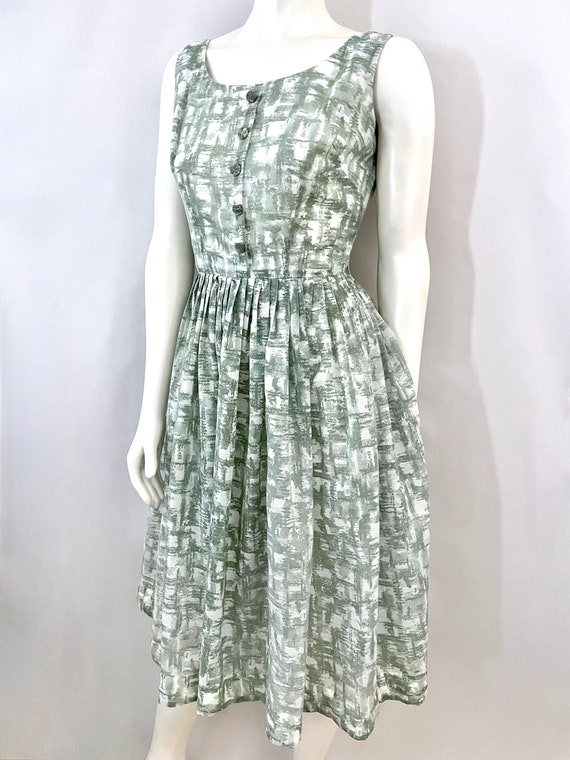 Vintage 50's White, Green, Sleeveless, Swing Dres… - image 7