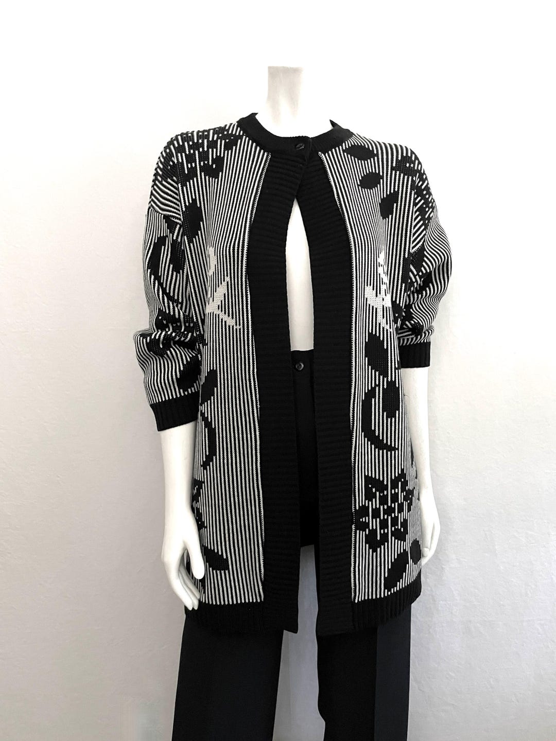 70's Lady Loana, Striped, Floral Cardigan Sweater (XL) - Etsy