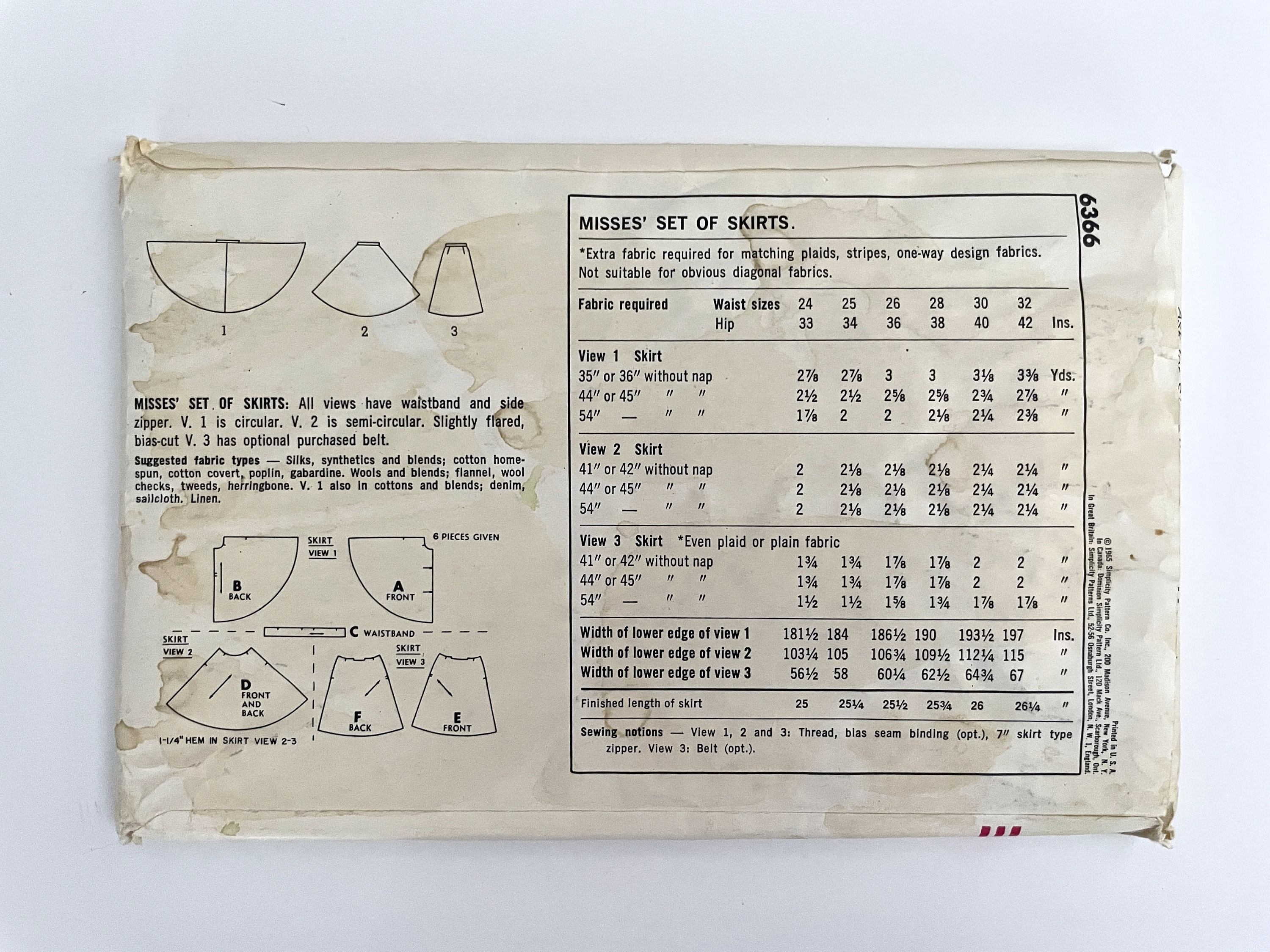 60's Mostly Uncut, Simplicity 6366, Skirts (L) - Etsy