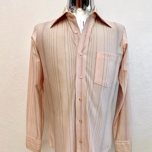70&#39;s Pastell rosa, schwarz, gestreift, Langarm, Disco Shirt (S)