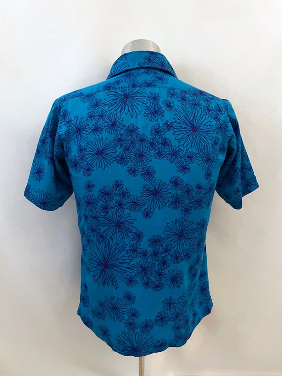 Vintage 60's Blue, Purple, Floral Hawaiian, Shirt… - image 7