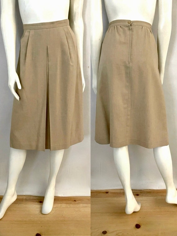 Vintage 70's Tan, Fully Lined, A Line Skirt (Size 