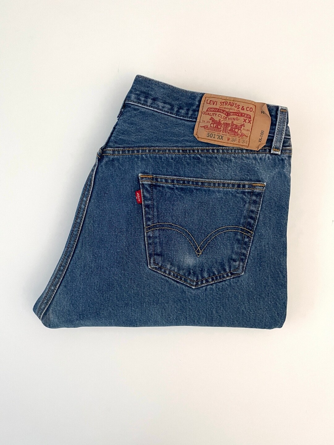 Y2K Levi's 501XX, Jeans, Blue, Red Tab, Long, Denim (W34) - Etsy