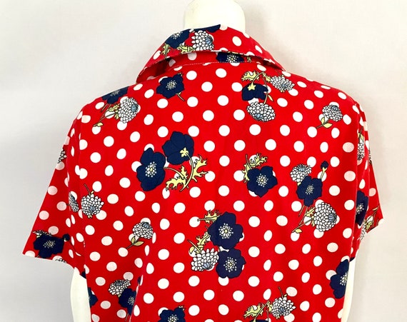 Vintage 70's Red, Polka Dot, Floral, Short Sleeve… - image 9