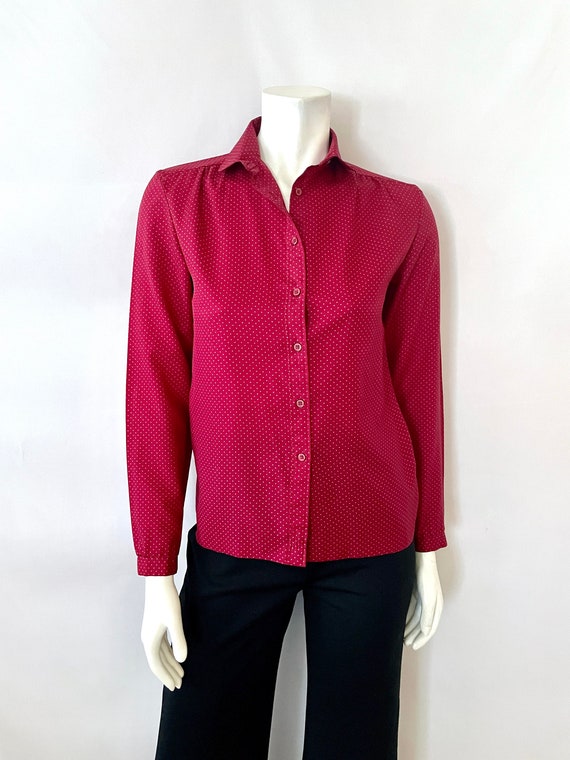 Vintage 70's Burgundy, Polka Dot Blouse (Size 4) - image 2